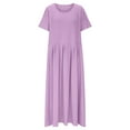 thumbnail image 6 of NXMZXB Women's Summer Short Sleeve A-Line Midi Dresses Casual Ruched Pleated Tunic T-Shirt Dresses Loose Flowy Beach Sundress with Pockets Purple S, 6 of 8