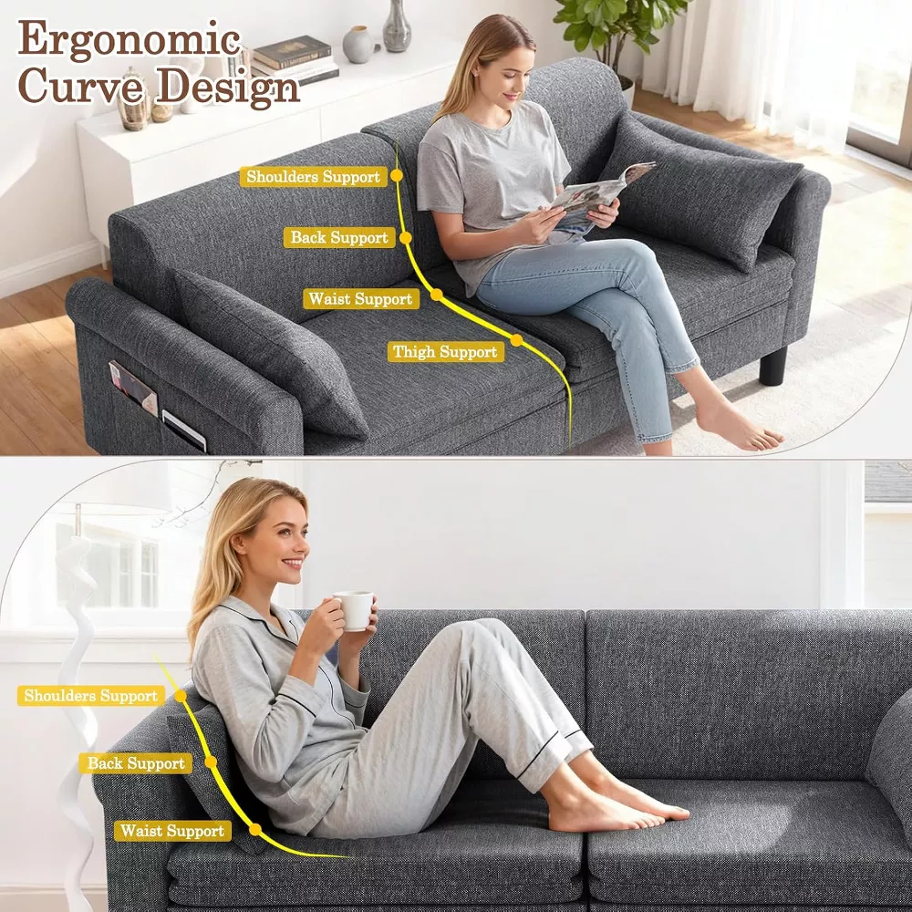 Sailvan 74" 5-in-1 Convertible Sofa Bed, Pull Out Sleeper Couch with Storage & 2 Pillows, Luxury Linen Loveseat for Studios