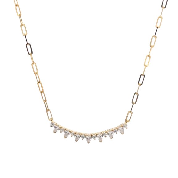 ARAIYA FINE JEWELRY 14K Yellow Gold Pear-and Round-shape Lab Grown Diamond Bar Pendant Paper Clip Chain Necklace (5/8 cttw, D-F Color, VS1 Clarity) 18"