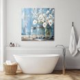 thumbnail image 3 of Daisies Flowers Wall Art Painting on Canvas, White Bottle Floral Rustic Blue Woodgrain Canvas Art Home Prints Wall Art Framed Modern Artwork for Living Room Bedroom Wall Decor 16x16in, 3 of 9