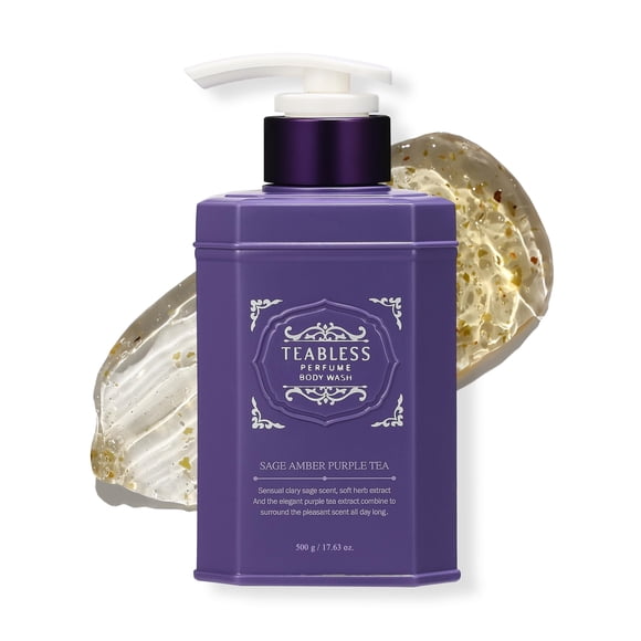 Gel de baño perfumado con té morado de salvia y ámbar (17.63 oz/500 ml) - Limpiador corporal hidratante para pieles sensibles - Cuidado de la piel coreano con hierbas - Aroma floral amaderado suave, h
