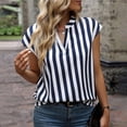 thumbnail image 6 of Striped Shirts for Women Cap Short Sleeve V Neck Business Casual Tops Loose Fit Dressy Summer Blouses (XL, Black), 6 of 7