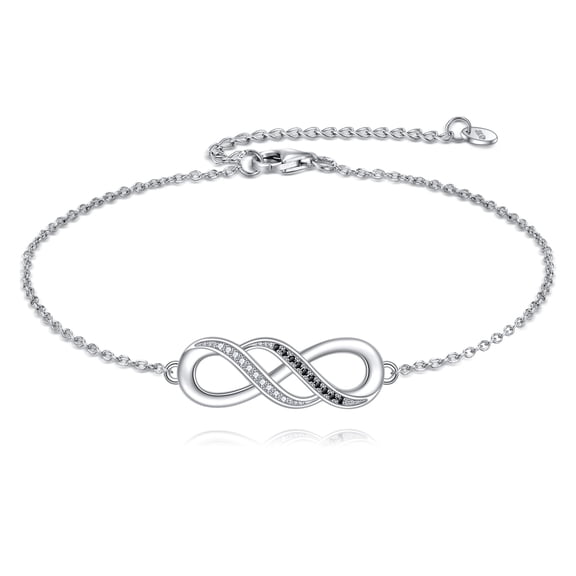 Inifity Bracelets 925 Sterling Silver Adjustable Infinity Black And White Bracelet Jewelry for Women 7-9 Inches