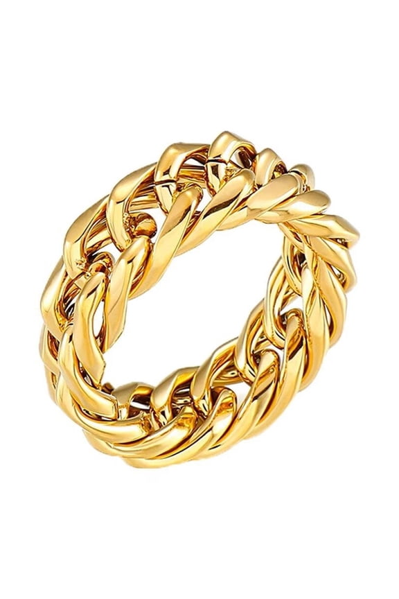 Mens Womens Stainless Steel 9mm Hip Hop Knot Link Chain Biker Ring Twist Rope Wedding Band Gold Size 9