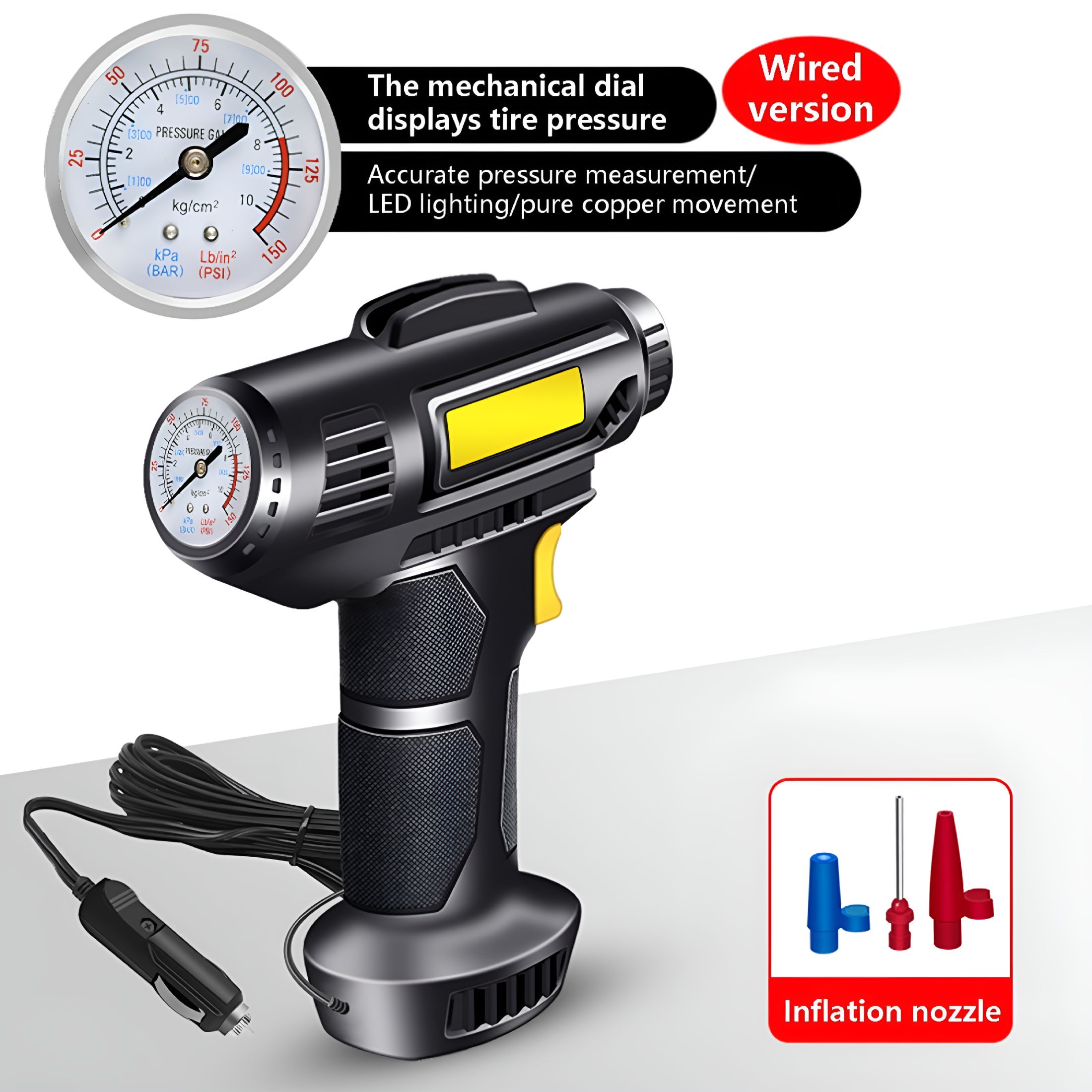 ZEPARO 150PSI Tire Inflator Portable Air Compressor Air Pump For Car Tires 12V Auto Tire Pump With Digital Pressure Gauge With Emergency LED Light