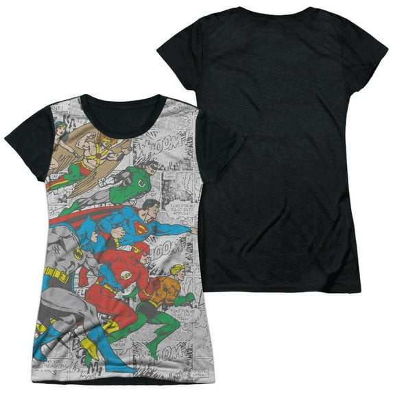 Dc - Face Off - Juniors Teen Girls Black Back Sleeve Shirt - X-Large