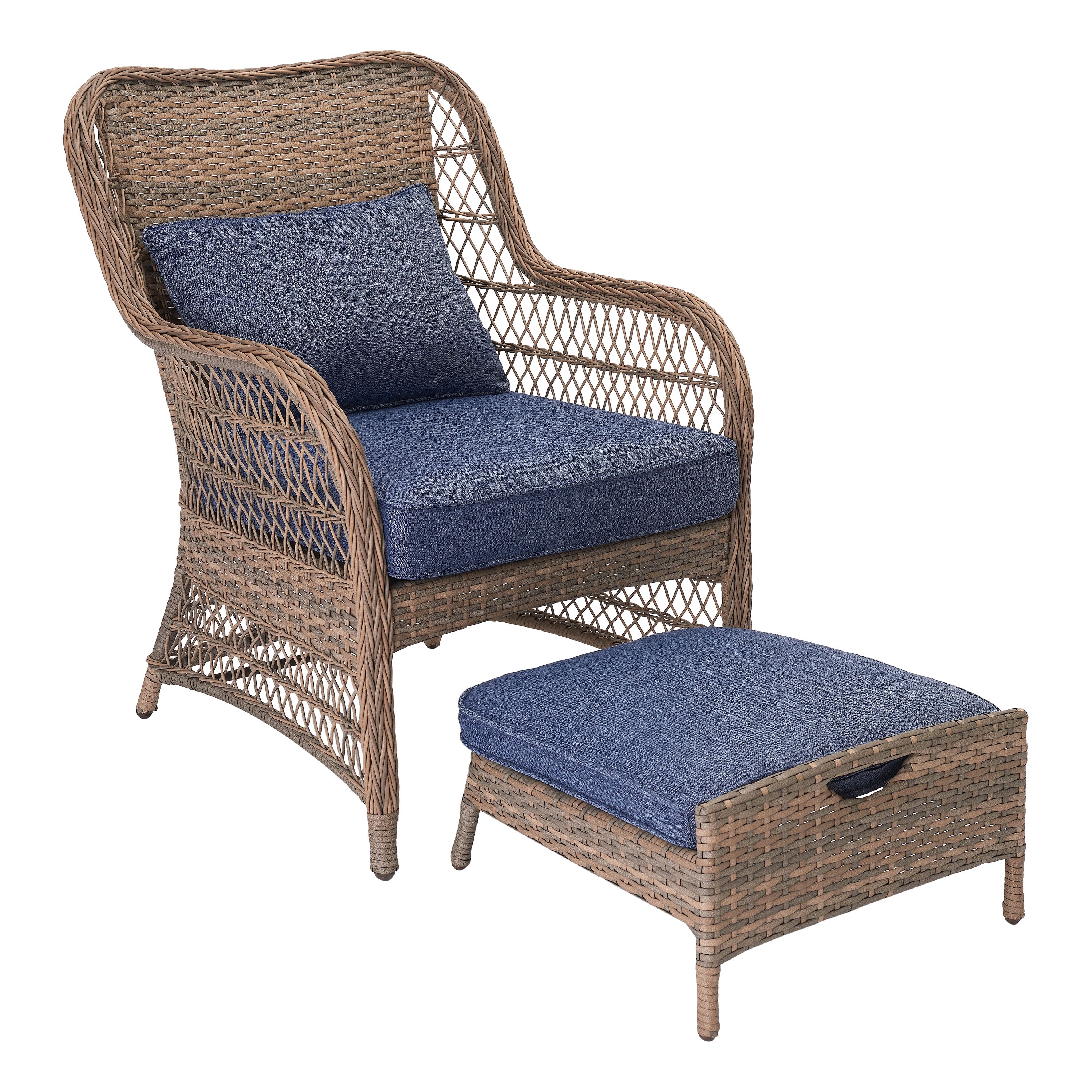 Better Homes & Gardens Auburn 5-Piece Wicker Patio Chat Set with Blue Cushions - image 3 of 8