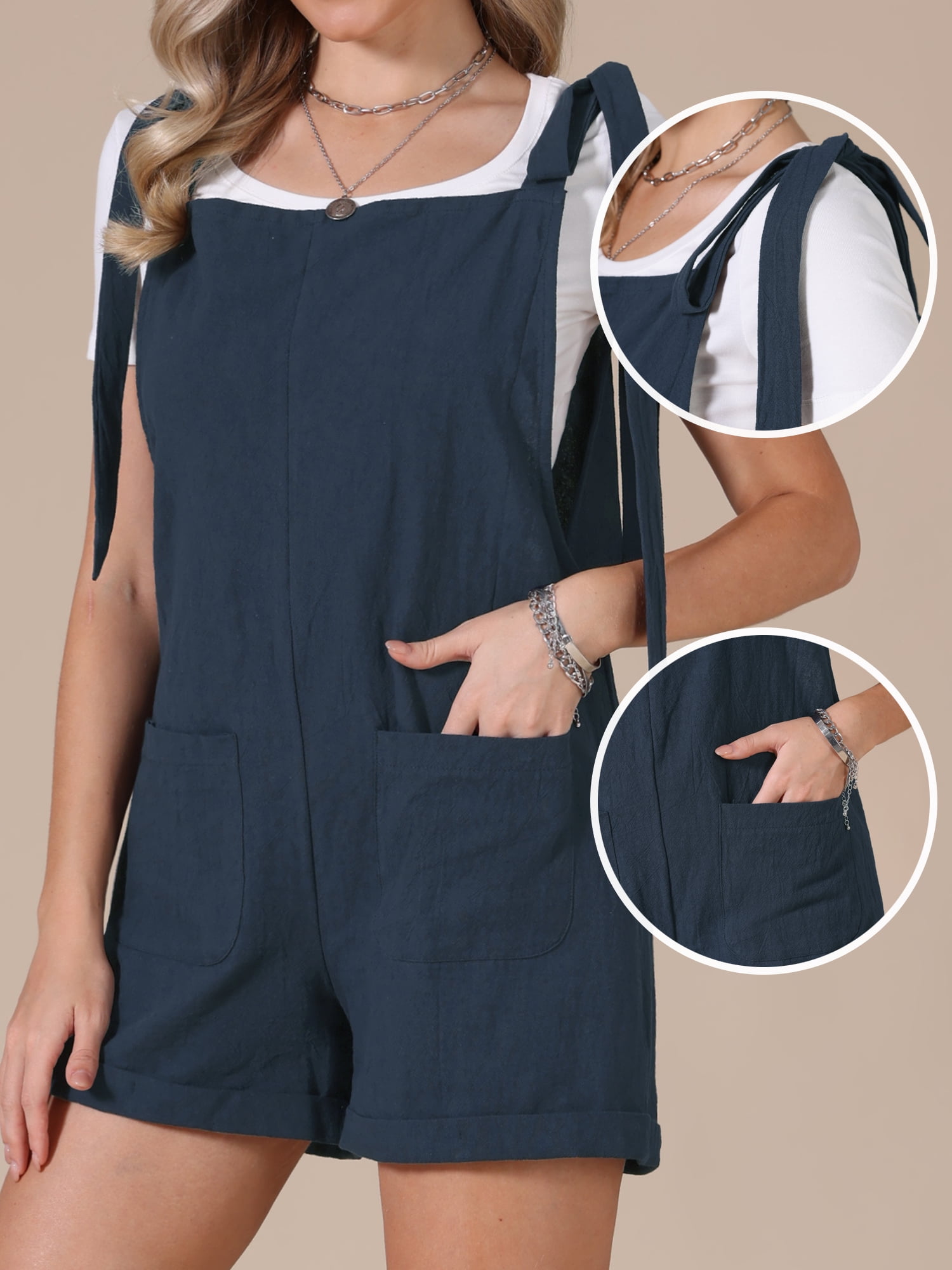 DARING DIVA Women's Tie Strap Casual Sleeveless Romper Medium Navy Blue