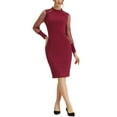 thumbnail image 2 of Allegra K Women's Mock Neck Mesh Dots Long Sleeve Button Decor Sheath Midi Dress, 2 of 5