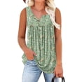 thumbnail image 2 of VBVC Women's Plus Floral Button Front Henley Tank Top,Ladies Sleeveless Square Neck Pleated Blouse,Loose Fit Summer Tunic Top For Women,Green,XL-5XL, 2 of 7