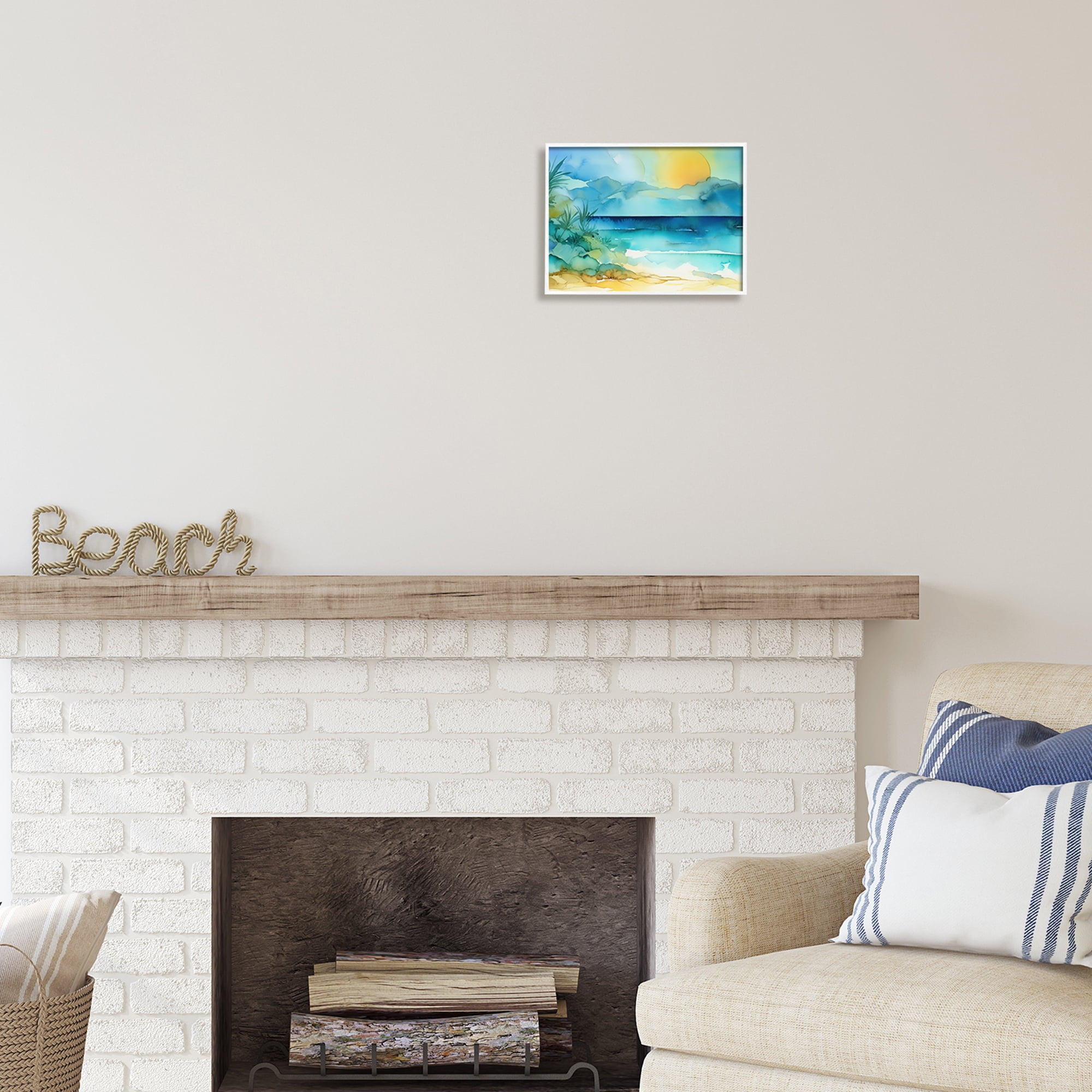 Stupell Industries Abstract Sun on Beach Landscape Painting White Framed Art Print Wall Art, 14 x 11