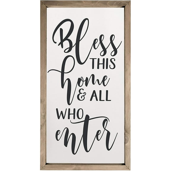 Bless This Home And All Who Enter Rustic Framed Wood Farmhouse Wall Sign 9x18