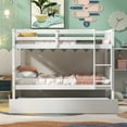 thumbnail image 2 of Twin over Twin Bunk Bed with Twin Size Trundle, Solid Pine Wood Bunk Bed can Convertible into 3 Platform Bed with Guardrail, Inclined Ladder, All Tools Included, Easy to Assemble, White,LJ3456, 2 of 9