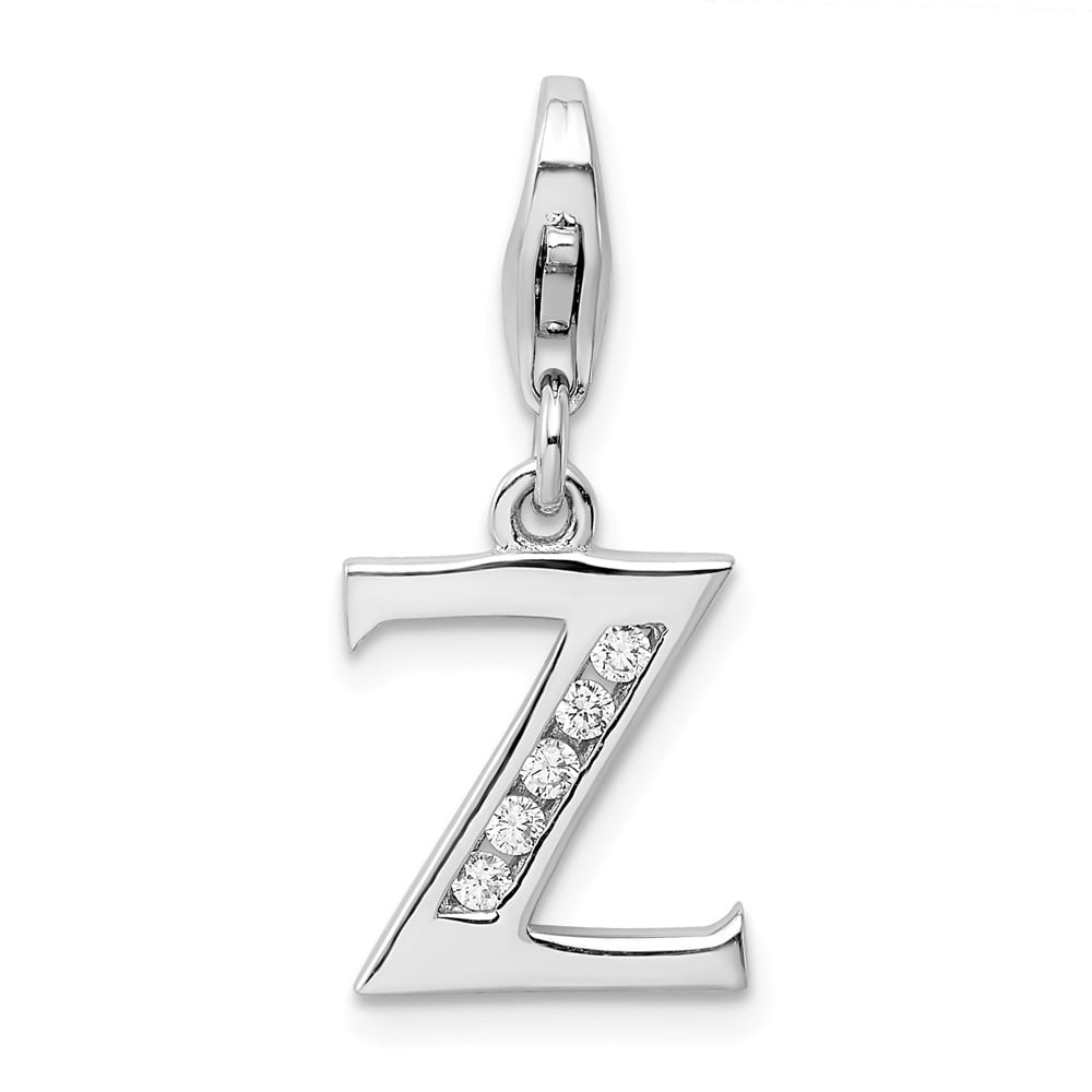 Solid 925 Sterling Silver CZ Cubic Zirconia Letter N with Lobster Clasp Pendant Charm 12mm x 0.5mm