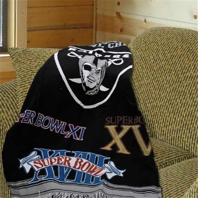 LHM NFL Oakland Raiders 3 Time Super Bowl Champions Throw Blanket 48 x 60 in