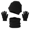 thumbnail image 1 of Men's Winter Warm Plus Velvet Thick Hat Scarf Neck Solid Color Screen Gloves Three Piece Set Hat, 1 of 4