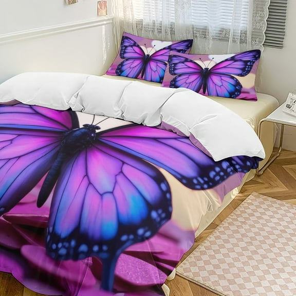 Vibrant Pink Butterfly on Hearts Duvet Cover Set Bedding Set Polyester Quilt Cover for Bedroom Decoration