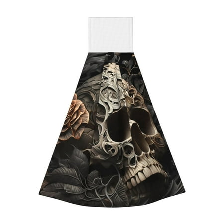

Disketp Vintage Pattern Flower Skull Hanging Kitchen Towel Tie Towels Tea Bar Dish Cloths Dry Towel for Laundry Room Decor (18*14in)