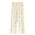 thumbnail image 5 of Wyobmus Women's Printed Pajama Pants with Pockets Cotton Comfy Elastic Waist Sleep Pants Loose Straight Wide Leg Yoga Pants for Comfortable Nights E-Beige, 5 of 6