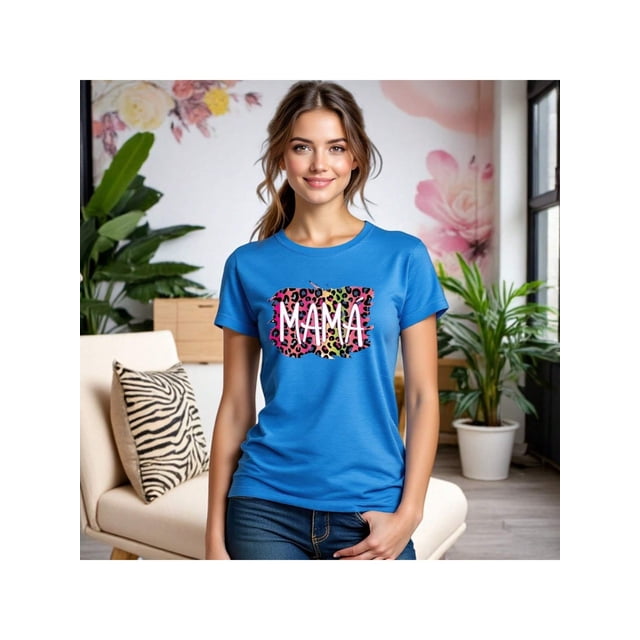 Playera Blusa Mama Mamá Fieramente Increíble – Estilo Animal Print con Actitud Color Aqua Talla Mediana Marca Emil SaEs