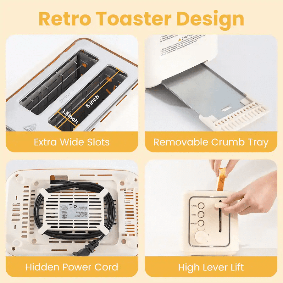 Maircle 2 Slice Toaster, Mini Bread Toaster With Extra Wide Slots,6 Browning Settings, Defrost/Cancel/Bagel Button For Bagels, Waffles, Bread