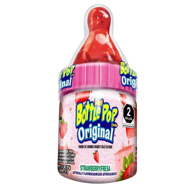Mamila de caramelo Baby Bottle Pop con dulce en polvo sabor fresa 31 g