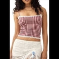 thumbnail image 3 of Camiseta Corta de Tirantes Finos con Cuello Cuadrado y Ribete de Encaje de Cuadros Y2K para Mujer. Camiseta de Tirantes Finos con Lazo en la Parte Delantera. Rojo L, 3 of 8