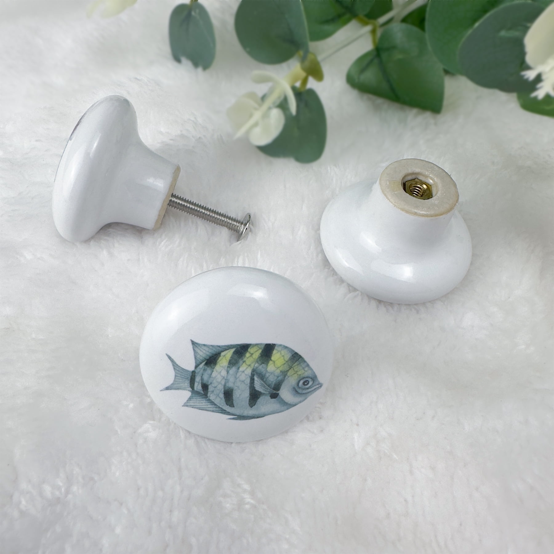 Jamjam Set of 6 Ceramic Beach Coastal Themed Cabinet Drawer Dresser Knobs Octopus Door Handle and Pulls 1.5 X 1.5 Inches