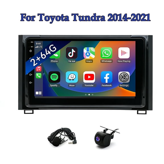 HUOEPU Android 15 Car Stereo for Toyota Tundra 2014-2021 9" Touchscreen with Wireless CarPlay and Android Auto Built-in GPS SWC BT 2 64G