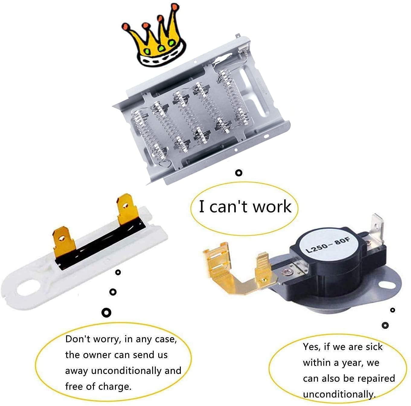 279838 & 3977767 & 3392519 Dryer Heating Element Kit Thermostat Thermal Fuse for Whirlpool Kenmore Dryer