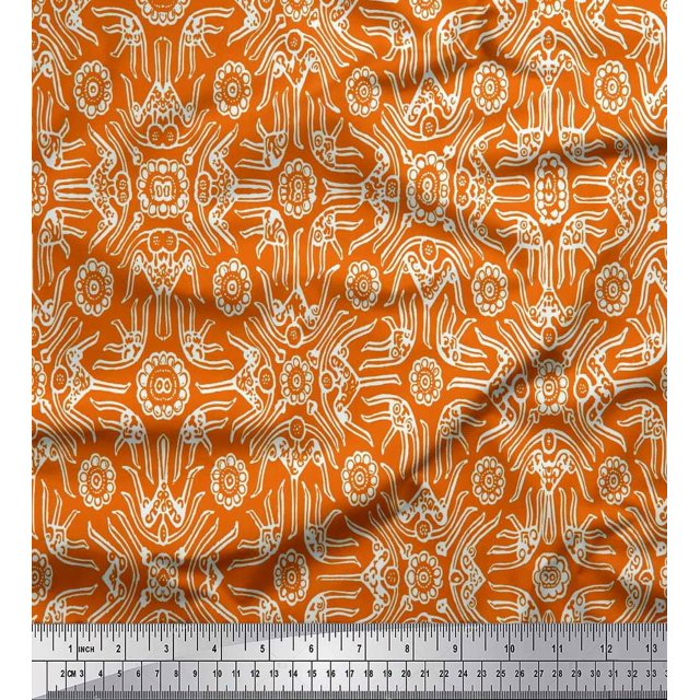 Soimoi Poly Georgette Fabric Floral & Moroccan Damask Decor Fabric Printed Yard 42 Inch Wide