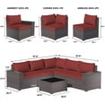 thumbnail image 4 of Kullavik 6 Pieces Patio Furniture Sets All Weather Outdoor Sectional Sofa Manual Weaving Wicker Rattan Patio Conversation Set with Cushion and Glass Table (Red), 4 of 8