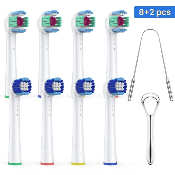 Electric Toothbrush Replacement Heads Compatible with Oral B, 2 Types ,8 Pack   Tongue Scraper