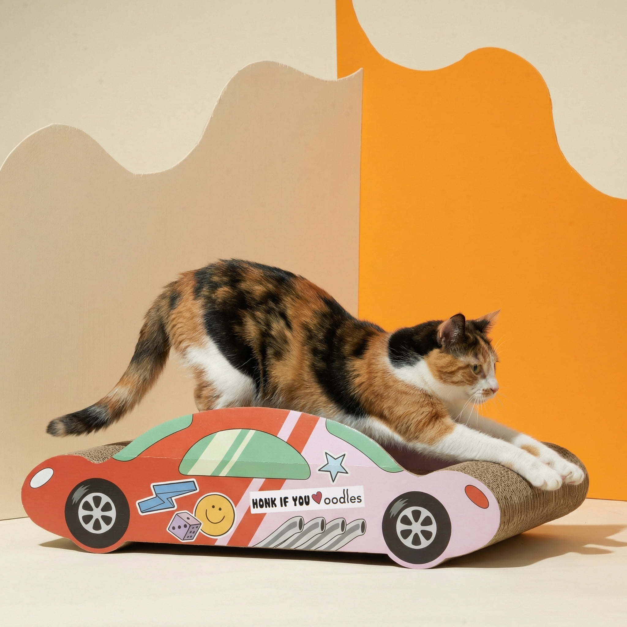 Oodles Red Hot Rod Race Car Durable Corrugated Cardboard Cat Scratching Pad, One Size