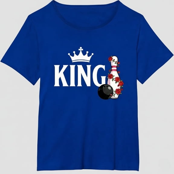 Bowling T-Shirt for Men Funny Cute King Couples Bowler Gift T-Shirt Short Sleeve Tees for Valentine's Day Men Bowling Enthusiasts