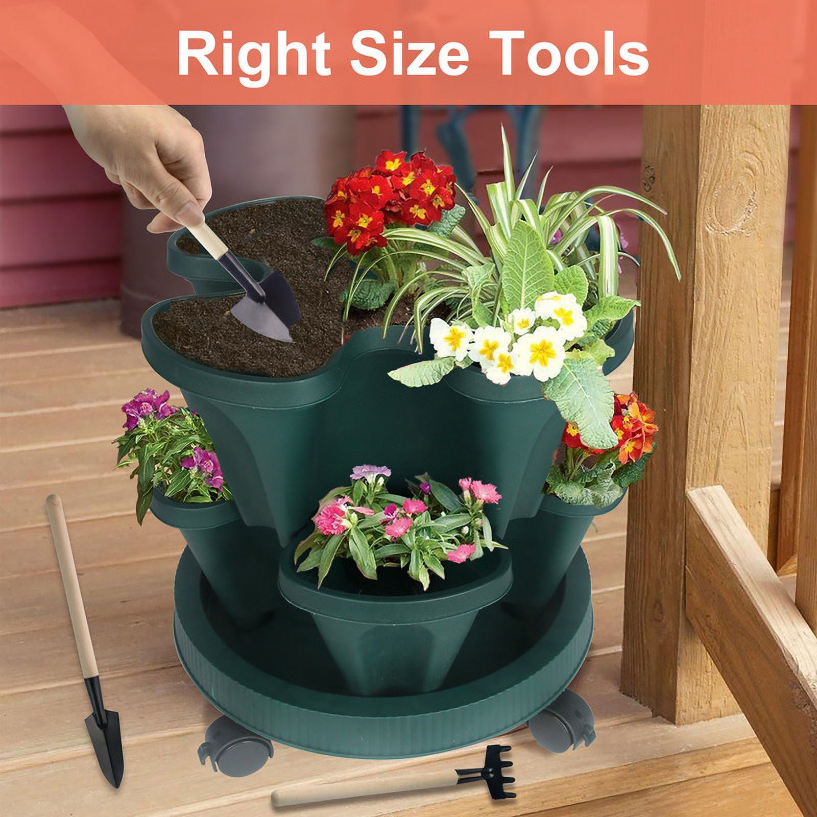 iHomeGarden Vertical Planter 5-Tier Stackable System - Indoor/Outdoor Garden Kit for Strawberries, Herbs, Vegetables (Beginner-Friendly Design), Green