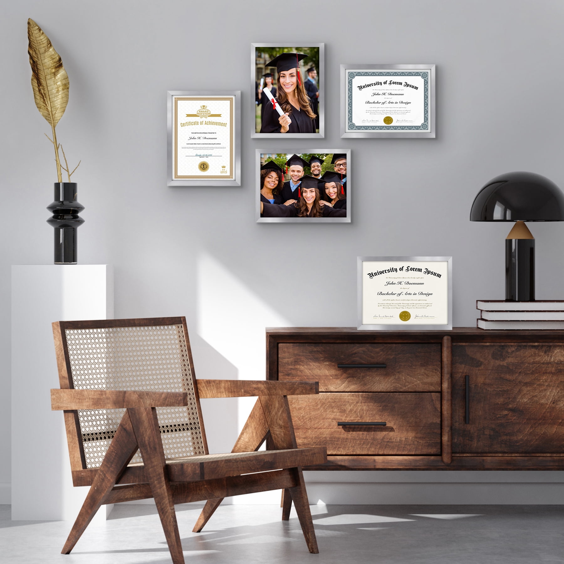 Americanflat 8.5x11 Diploma Frame with Polished Plexiglass 5 Pack Legacy Collection Certificate Wall - Silver