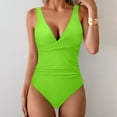 thumbnail image 2 of FINALGANG Women's Solid Color Onesie Bathing Suit Spaghetti Strap V Neck High Waist Stretchy Slim Fit Swimsuit For Beach Water Activities Classic Swimwear, 2 of 5