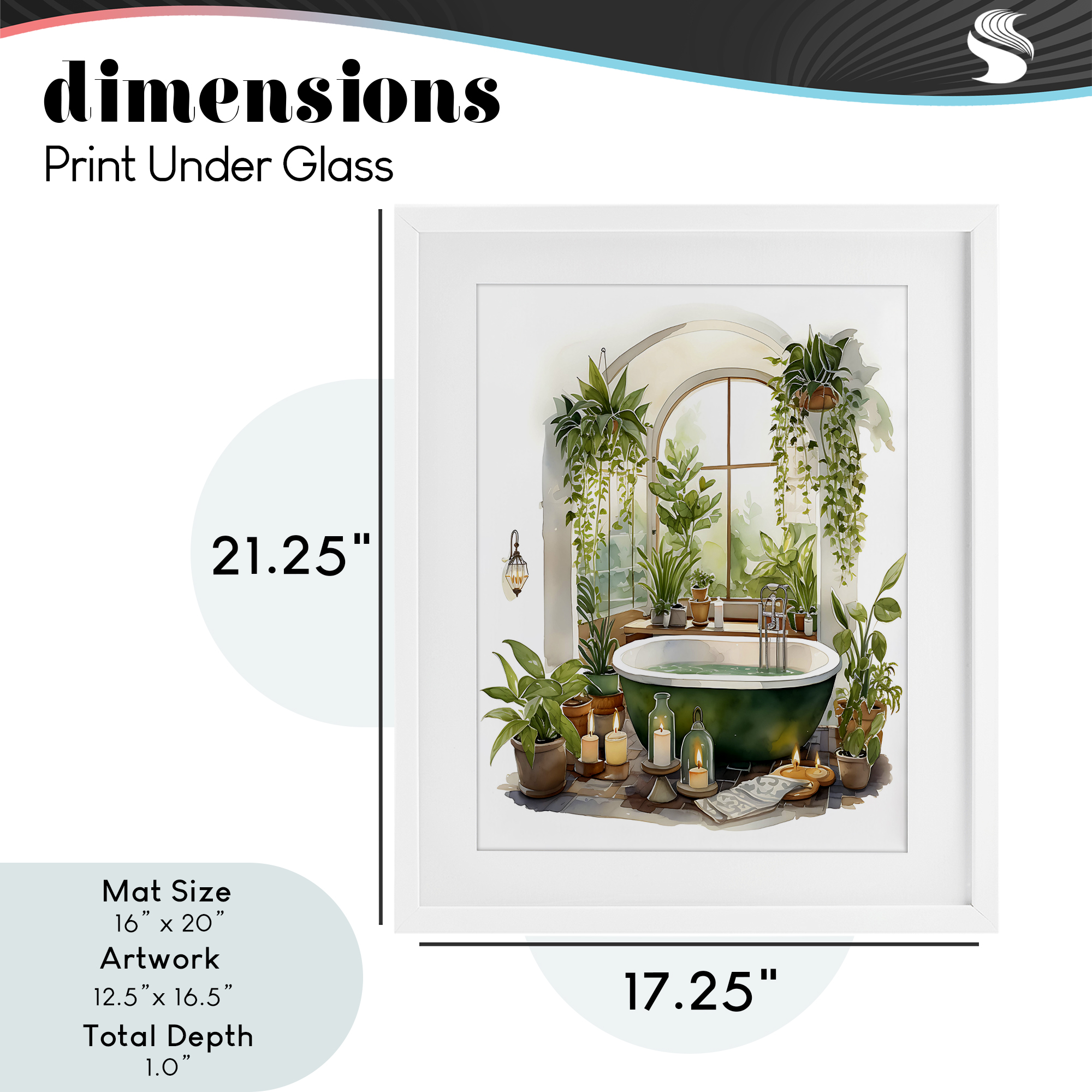 Tranquil Tub with Candles & Greenery White Framed Print Under Glass, design by Lettered and Lined