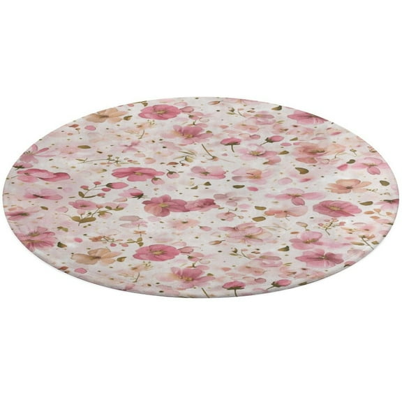 Floral Colorful Flower Round Small Area Rug, Print Non Slip Washable Floor Mat, Soft Throw Rug for Living Room, Powder Room Entryway, Bathroom, Bedside