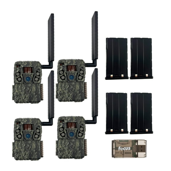 Browning Trail Camera - Defender Wireless Vision Pro HD AI 46MP (4 Pack) Bundle with Rechargeable Battery Pack and Card Reader (9 Items)