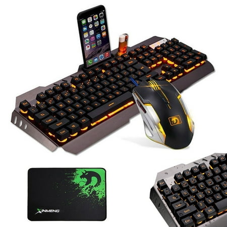 Grtsunsea USB Wired Yellow LED Backlight Mechanical Handfeel Gaming Keyboard and Gamer Mouse Combo with Mouse