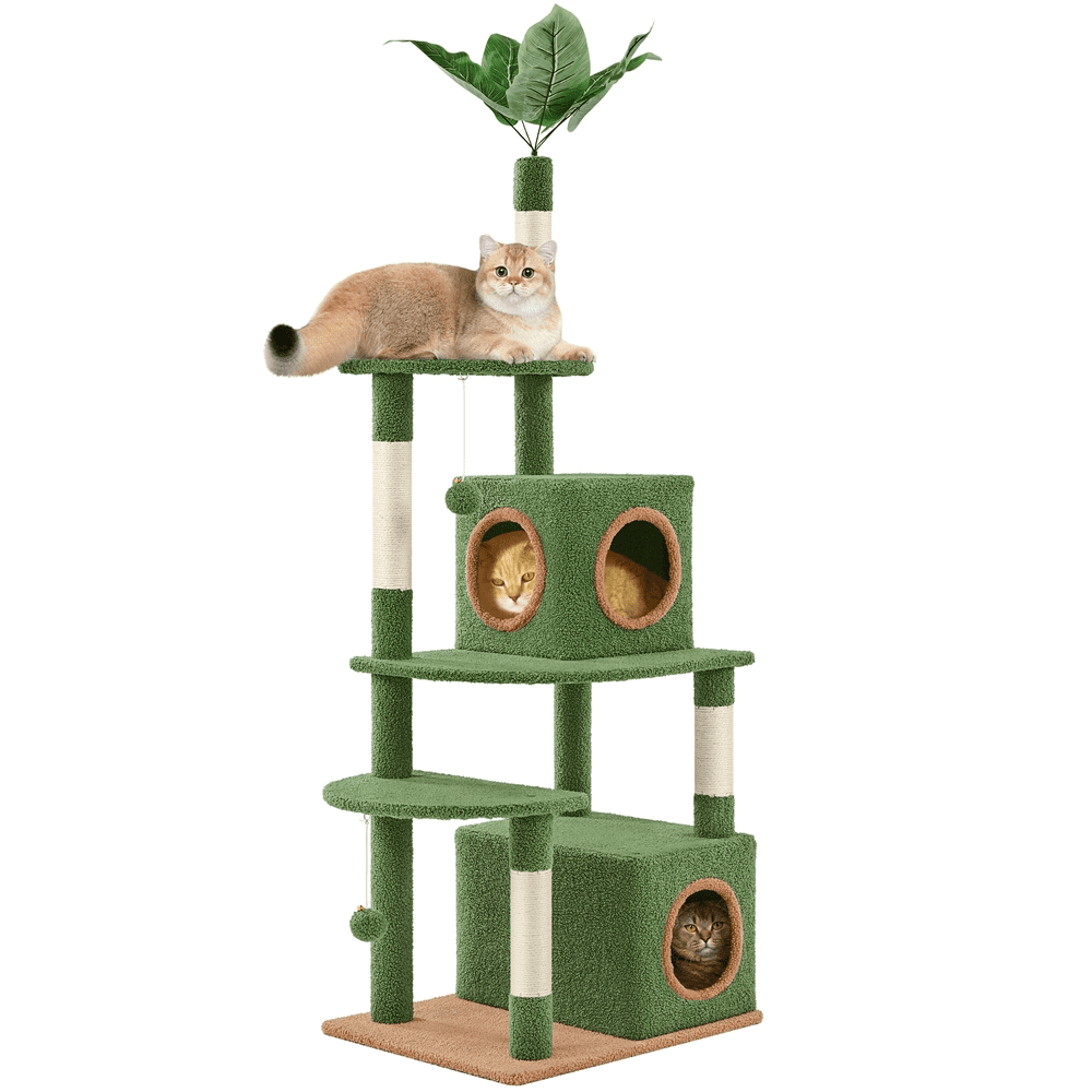 Yaheetech 59'' H Cat Tree Tower with 2 Condos & Scratching Posts, Green/Brown