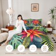 thumbnail image 4 of Manfei Tropical Floral Leaves Queen Comforter Set 3 Pieces,Botanical Plants Comforter Sets Queen,1 Comforter and 2 Pillowcases,Reversible, 4 of 6