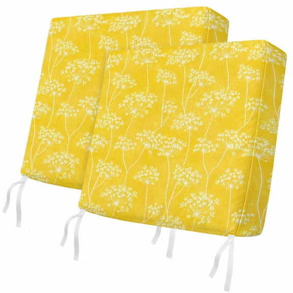 Outdoor Patio Cushion Covers 2 Pack Yellow Dandelion Chair Pads Slipcovers with Ties & Zipper Waterproof Seat Cover Nature Wildflowers Leaves Seat Cushion Covers for Outdoor Couch Sofa 20x18 Inch