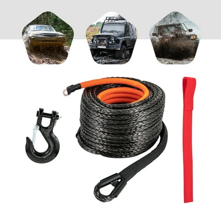 Miumaeov 1/2" X92' Synthetic Winch Rope with Hook, Car Tow Recovery Cable, 31,500LBS Breaking Strength Winch Cable with Protective Sleeve