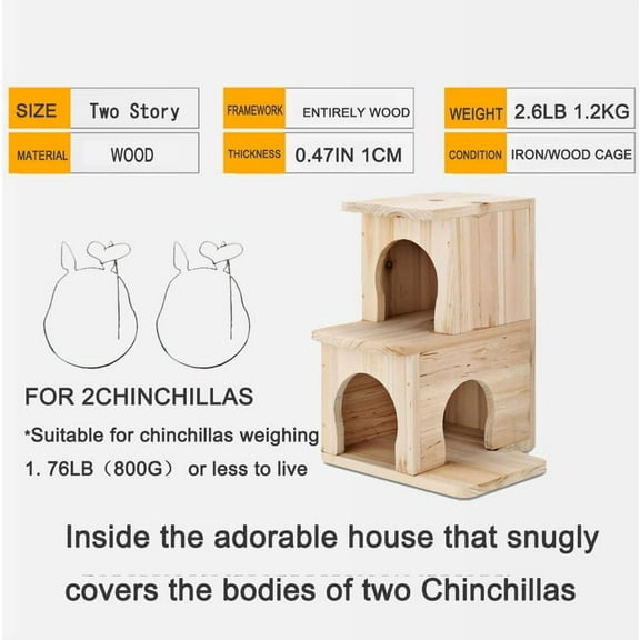 Two- Chinchilla House with Safe Wooden Design for Pet Dental Health
