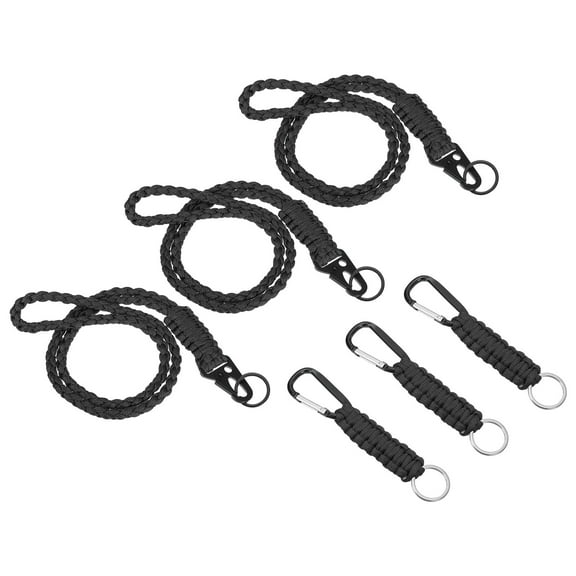 Uxcell Braided Paracord Lanyard Keychain Paracord Neck Badge Lanyard with Hook Clip and Key Ring Black 6 Pcs