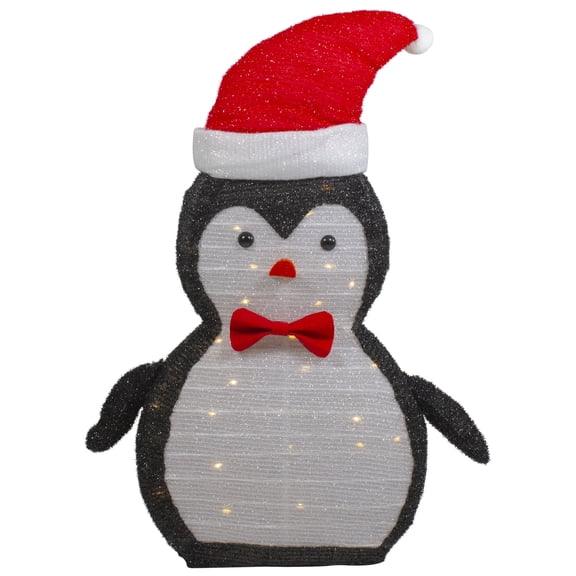 Northlight 28" LED Lighted Tinsel Penguin in Santa Hat Outdoor Christmas Decoration