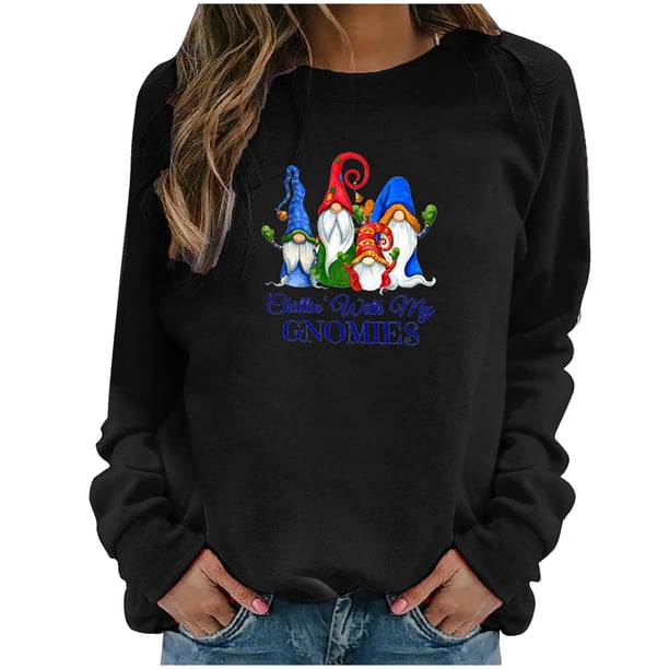 Sudadera de manga larga con estampado navideño informal con cuello redondo para mujer a la moda Fridja ghj987+4626